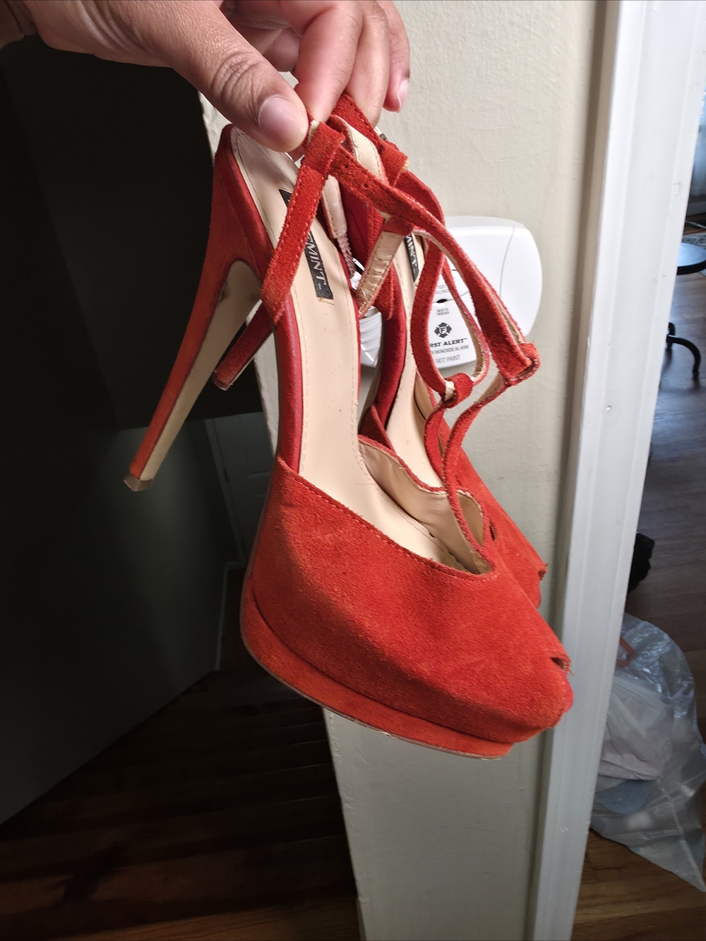Shoemint Red Suede Platform Strappy Stiletto Heels